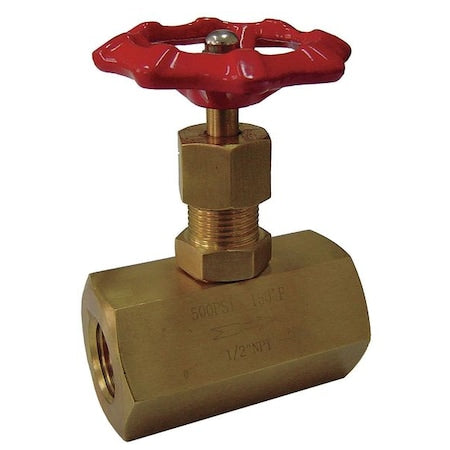 Needle Valve, 1/2 In NPT, 500 psi, Brass