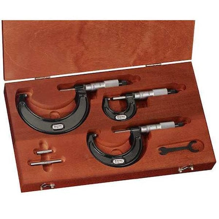 Micrometer Set, 0-3 In, 0.0001 Res, 3 Pc
