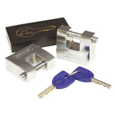 Padlock, Keyed Alike, Shutter Shackle, Steel Body, 2 in W, 2 PK