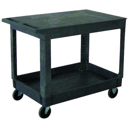 Utility Cart with Deep Lipped & Flush Plastic Shelves, Plastic, 500 lb Load Capacity, 2 Shelves