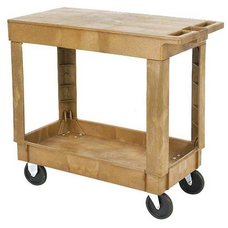 Utility Cart with Deep Lipped & Flush Plastic Shelves, Plastic, 500 lb Load Capacity, 2 Shelves