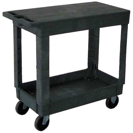 Utility Cart with Deep Lipped & Flush Plastic Shelves, Plastic, 500 lb Load Capacity, 2 Shelves
