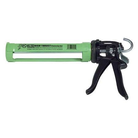 Caulk Gun, 8 oz Container Size, Steel, 26:01:00, Half Barrel Frame, Green