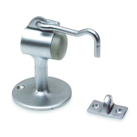 Hook-Style Door Holder, 2-7/32In, Stn Chrm