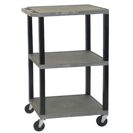 Utility Cart with Lipped Plastic Shelves, Polyethylene, 400 lb Load Capacity, 3 Shelves, 24 in L