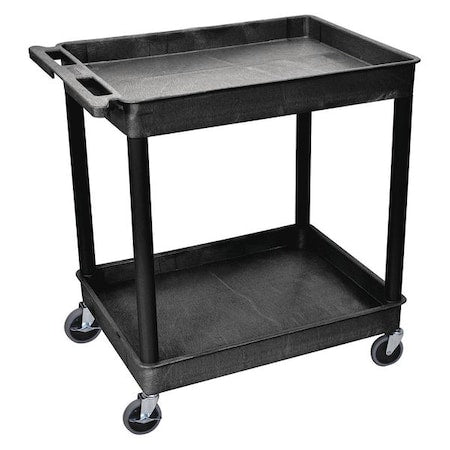 Utility Cart with Deep Lipped Plastic Shelves, Polyethylene, 400 lb Load Capacity, 2 Shelves