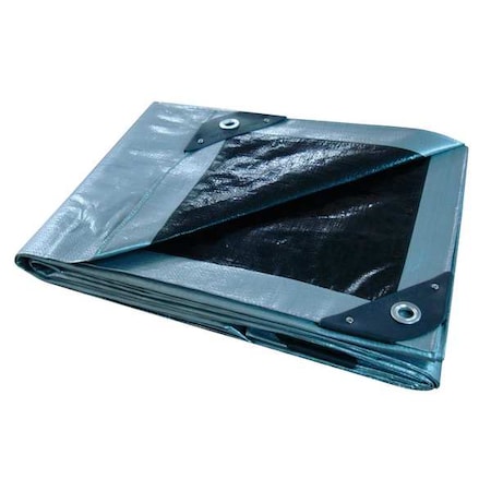 Heavy Duty Tarp, 19 ft x 19 ft 6 in, 10.5 Mil, Silver/Black, Polyethylene