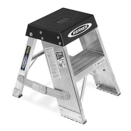 Step Stand, 2 Steps, 375 lb Load Capacity, 24 in Overall Height, Aluminum, Silver/Black