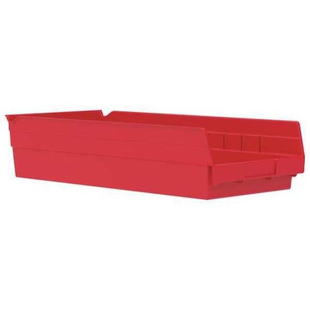 Shelf Storage Bin, Plastic, Red, 4 in H, 8 3/8 in W, 17 7/8 in L