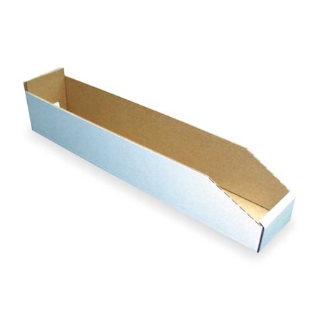 Corrugated Shelf Bin, Cardboard, White, 4 3/4 in H, 6 1/4 in W, 23 in L
