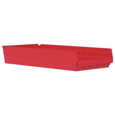 Shelf Storage Bin, Plastic, Red, 4 in H, 11 1/8 in W, 23 5/8 in L