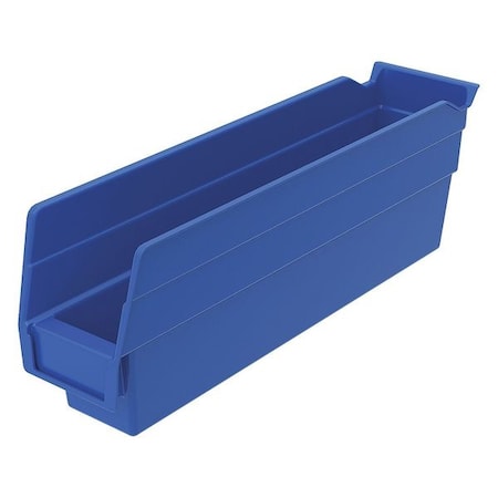 Shelf Storage Bin, Plastic, Blue, 4 in H, 2 3/4 in W, 11 5/8 in L