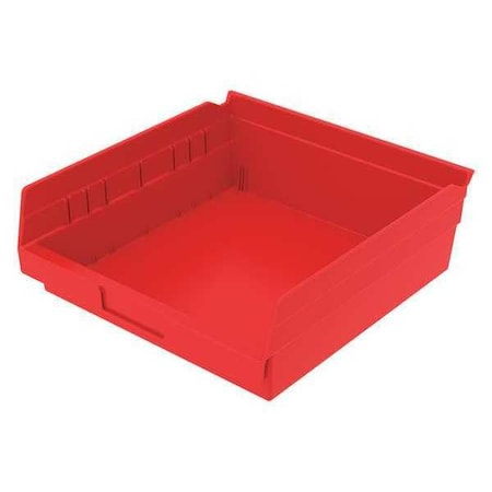 Shelf Storage Bin, Plastic, Red, 4 in H, 11 1/8 in W, 11 5/8 in L