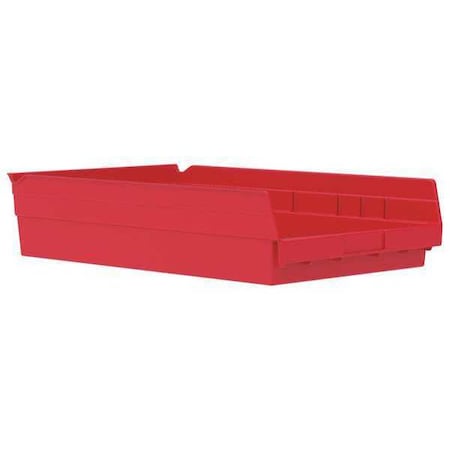 Shelf Storage Bin, Plastic, Red, 4 in H, 11 1/8 in W, 17 7/8 in L