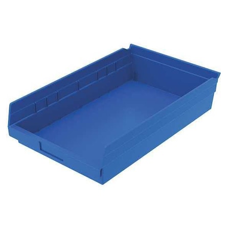 Shelf Storage Bin, Plastic, Blue, 4 in H, 11 1/8 in W, 17 7/8 in L