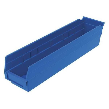 Shelf Storage Bin, Plastic, Blue, 4 in H, 4 1/8 in W, 17 7/8 in L