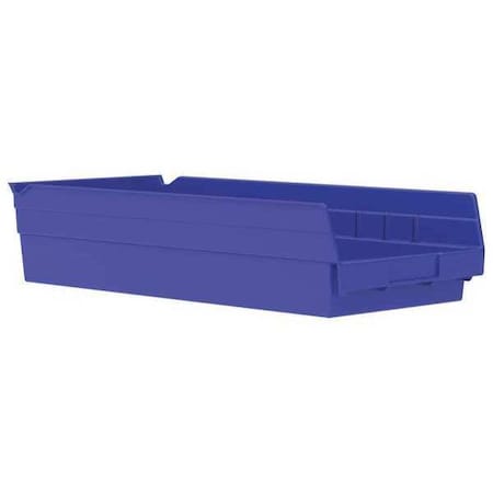 Shelf Storage Bin, Plastic, Blue, 4 in H, 8 3/8 in W, 17 7/8 in L