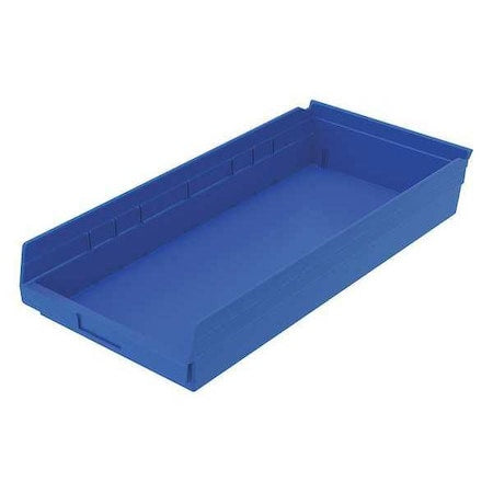 Shelf Storage Bin, Plastic, Blue, 4 in H, 11 1/8 in W, 23 5/8 in L