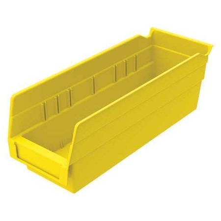 Shelf Storage Bin, Plastic, Yellow, 4 in H, 4 1/8 in W, 11 5/8 in L