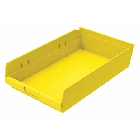 Shelf Storage Bin, Plastic, Yellow, 4 in H, 11 1/8 in W, 17 7/8 in L