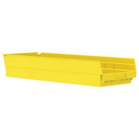 Shelf Storage Bin, Plastic, Yellow, 4 in H, 8 3/8 in W, 23 5/8 in L