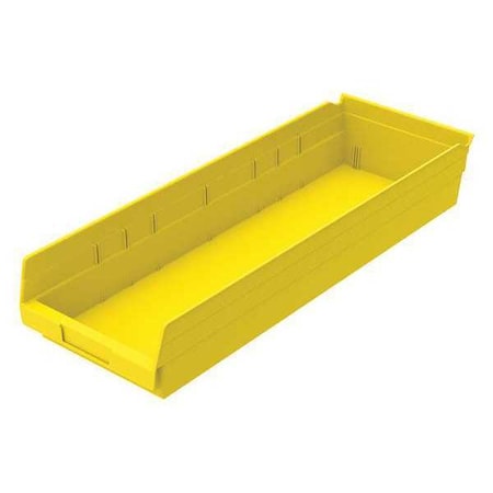 Shelf Storage Bin, Plastic, Yellow, 4 in H, 8 3/8 in W, 23 5/8 in L