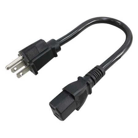 Power Cord, 5-15P, SJT, 1 ft., Blk, 13A, 16/3
