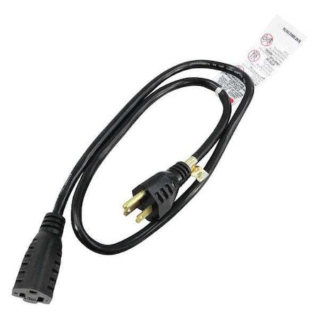 SJT Extension Cord, 16 AWG, Indoor, 16/3, 1 Outlets, 5-15R, Black, PVC, 5-15P, 3 ft