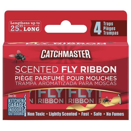 Scented Fly Ribbon Paper Trap, Indoor/Outdoor, 1-1/2 in W x 25 in H, Non-Toxic, PK 4