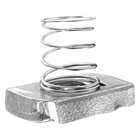Channel Spring Nut, 1/4"-20 Size, 1/4 in Bolt Size, Steel, Galvanized, Silver, 25 PK