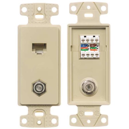Wall Plate and Jack, Cat 5e/F-Type, Ivory