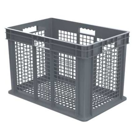 Vented & Stackable Straight Wall Storage Container, 26.6 gal, Gray, Industrial Grade Polymer