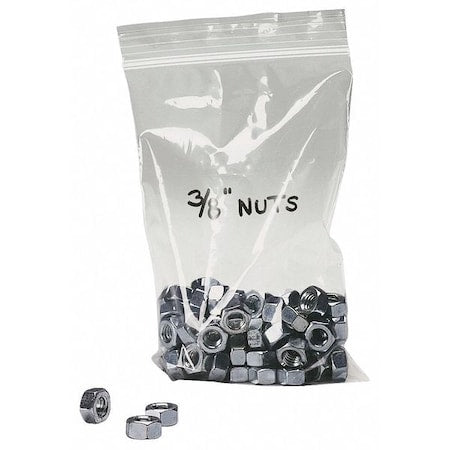 Reclosable Bag, Zip Seal, 4 in L, 3 in W, 2 mil Thick, Low Density Polyethylene (LDPE), Clear