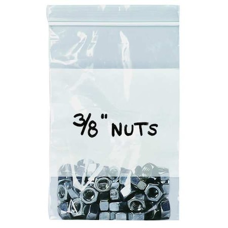 Reclosable Bag, Zip Seal, 5 in L, 3 in W, 4 mil Thick, Low Density Polyethylene (LDPE), Clear