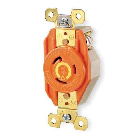 Locking Receptacle, L5-30R, 30 A, 125V AC, Single Phase, 2 Pole, Flush Mount, Screw Terminals
