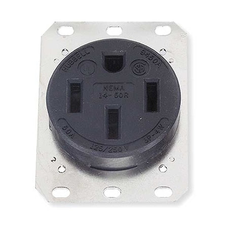 Straight Blade Receptacle, 1 Outlet, NEMA 14-50R, 50 A, 125/250V AC, 3 Poles, 4 Wires, Black
