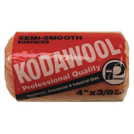 4" Paint Roller Cover, 3/8" Nap, Polyester/Knitted Wool