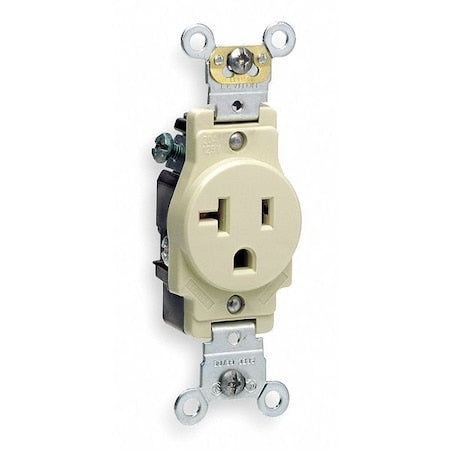 Straight Blade Receptacle, 5-20R, 20 A, 125V AC, 2 Pole, 3 Wire, Flush Mount, Single, Ivory