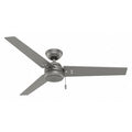 Decorative Ceiling Fan, 52 in Blade Dia, 3 Blades, 3 Speeds, 120V AC, Matte Silver