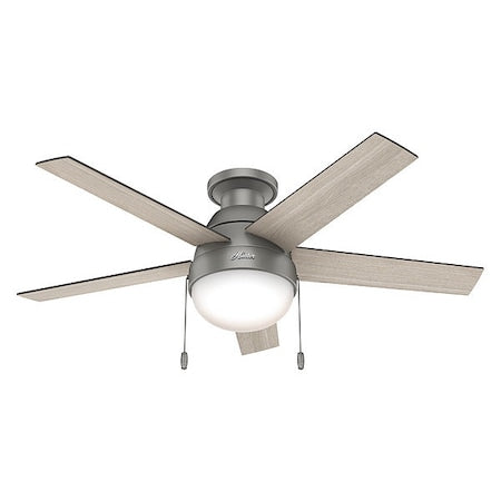 Decorative Ceiling Fan, 46 in Blade Dia, 5 Blades, Variable Speeds, 120V AC, Matte Silver