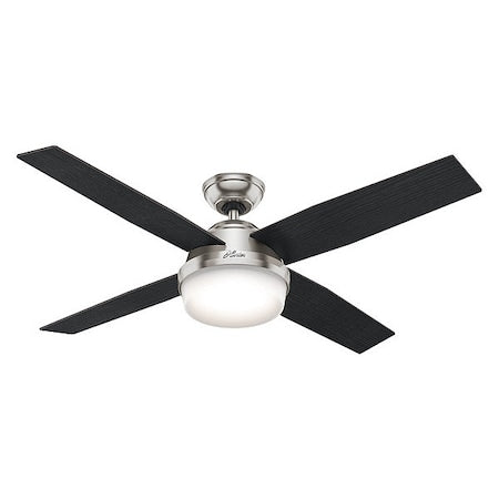 Decorative Ceiling Fan, 52 in Blade Dia, 4 Blades, 3 Speeds, 120V AC, Brush Nickel