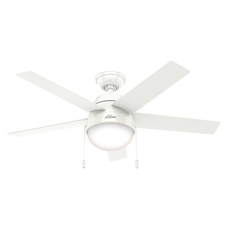 Decorative Ceiling Fan, 46 in Blade Dia, 5 Blades, Variable Speeds, 120V AC, White