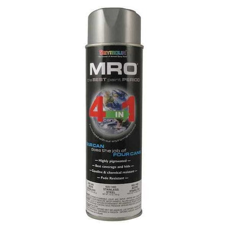 Spray Paint, Stainlss Steel, Stainless Steel, Gloss, Solvent, 16 oz