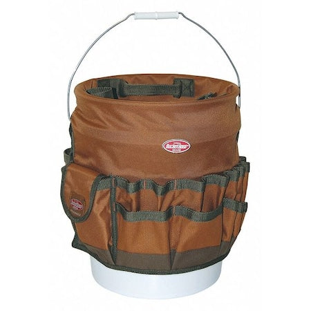 Bucketeer 5 Gal. Bucket Tool Organizer, Brown, 600 Poly Ripstop Fabric, 30 Pockets