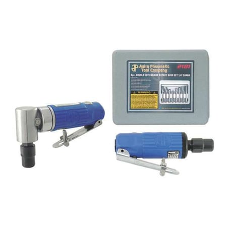 Right Angle Die Grinder Kit,Rotary Burr Set,8 pcs., 1/4 in Air Inlet, 25,000 rpm