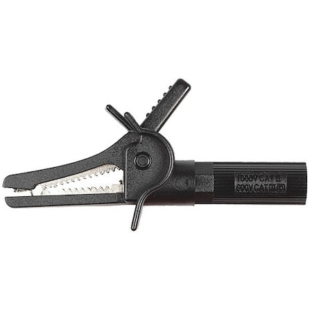 Flanged Fully Insulated Crocodile Clip, Male Banana Plug, 81mm, Black