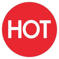 Tape Logic Labels, "Circle "Hot" (High Gloss), 2", Red/White, 500/Roll