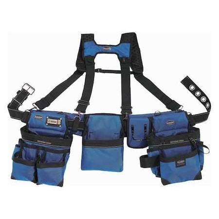 Tool Belt, Framers Rig, 3 Bag, Royal Blue, Royal Blue, 1680 Heavy Duty Poly Fabric, 29 Pockets
