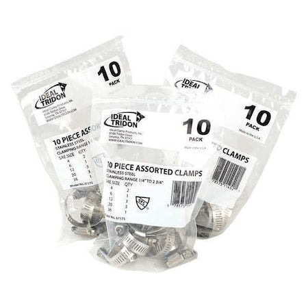 Hose Clamp Assortment, Stainless Steel, PK10