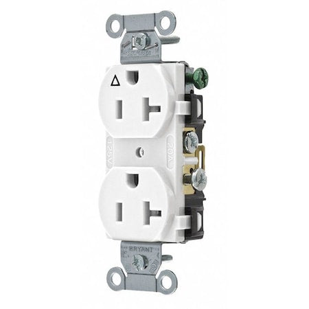 Straight Blade Receptacle, 5-20R, 20 A, 125V AC, 2 Pole, 3 Wire, Flush Mount, Isolated Ground